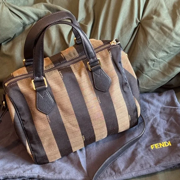 Fendi Striped Black and Brown Duffel Bag - Picture 10 of 15